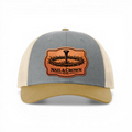 Richardson 112 Trucker Hat with Nail & Crown Co. leather patch logo, Heather Grey and Amber Gold colorway
