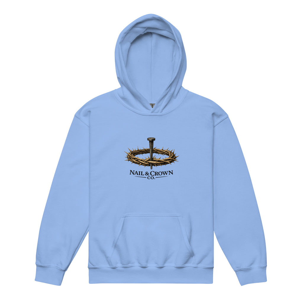 Nail & Crown Co. Youth Pullover Hoodie — logo on chest — Christian faith-based apparel